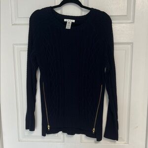 CAbi Black Cable Knit Sweater with Gold Zippers